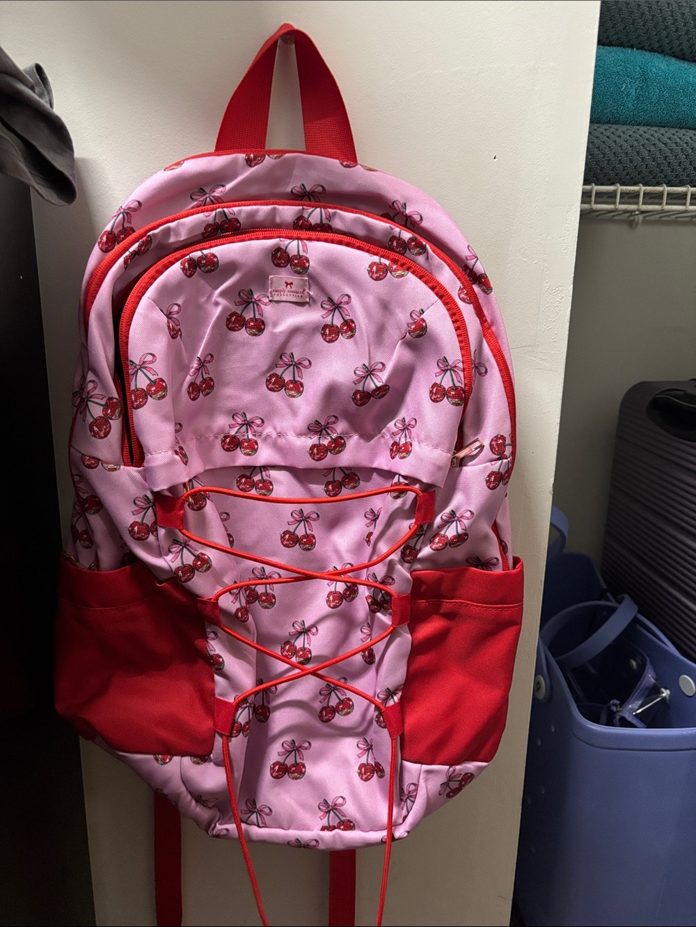 Simply Southern Pink Cherry Print Backpack with Red Accents